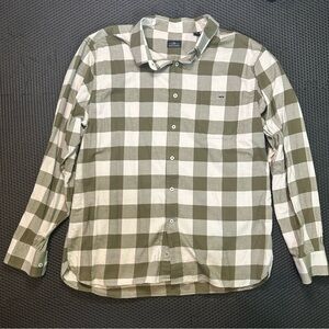 Fish Hippie Casual Green and Cream Button Down Shirt with Large Checks